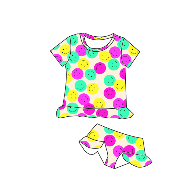 Safe Swim Neon Smiley Face Two piece Short sleeves swimsuit