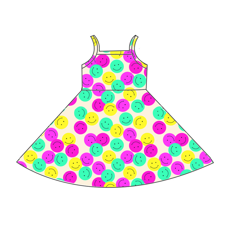 Neon Smiley Face Tank Twirl Dress - Pre-order