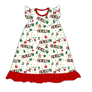 CHRISTMAS PERSONALIZED NAME - FLUTTER SLEEVES NIGHTGOWN - CUSTOM ORDER