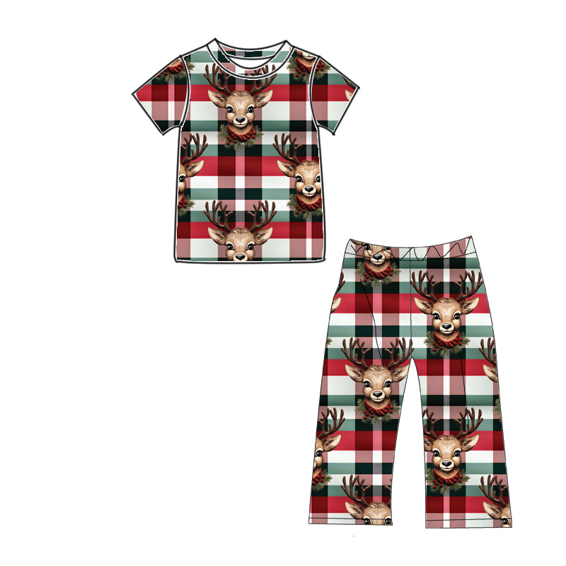 REINDEER SHORT SLEEVES PLAID PAJAMAS - PRE-ORDER