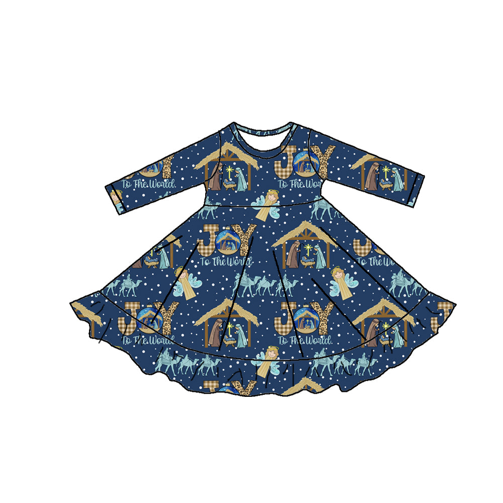 JOY TO THE WORLD RUFFLE LS DRESS - PRE-ORDER