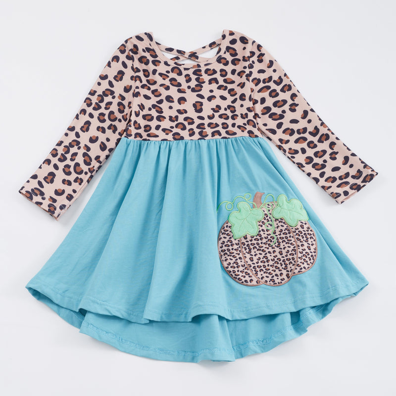 ANIMAL PUMPKIN TEAL HI LO DRESS