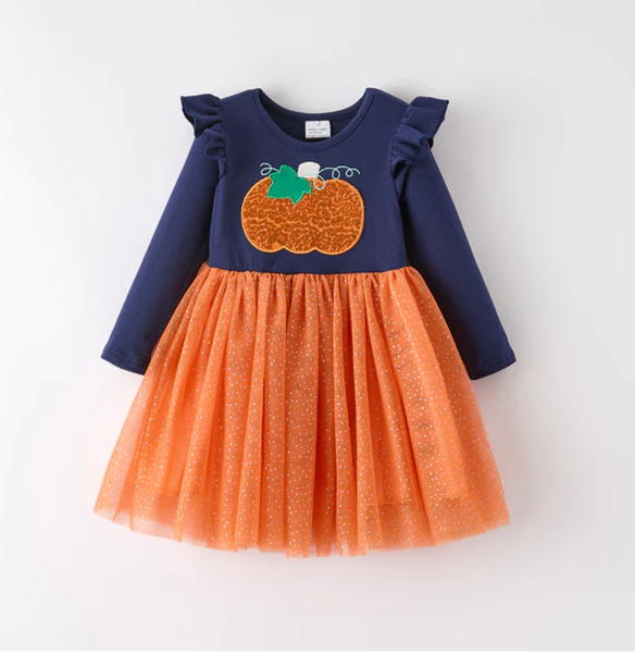 SPARKLE PUMPKIN TULLE DRESS - Fall2025