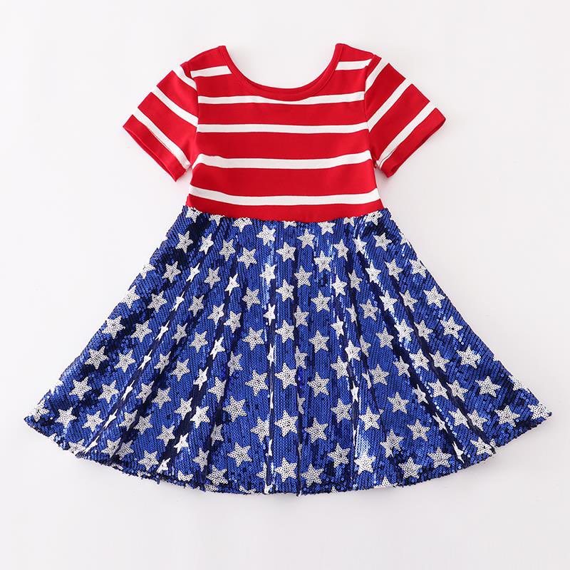 PATRIOTIC STRIPE & SPARKLE STARS TWIRL DRESS