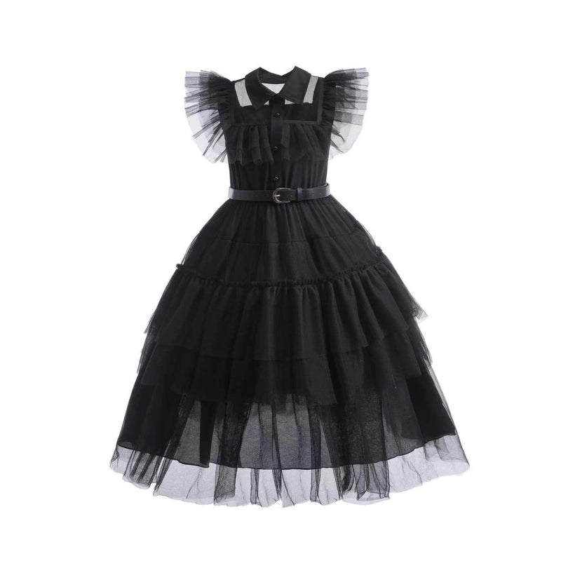BLACK TULLE DRESS WITH BELT - PREORDER