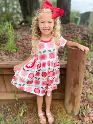 APPLE  BACK TO SCHOOL DRESS WITH POCKETS PRE-ORDER