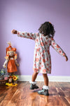 PUMPKIN FLORAL LONG SLEEVES DRESS