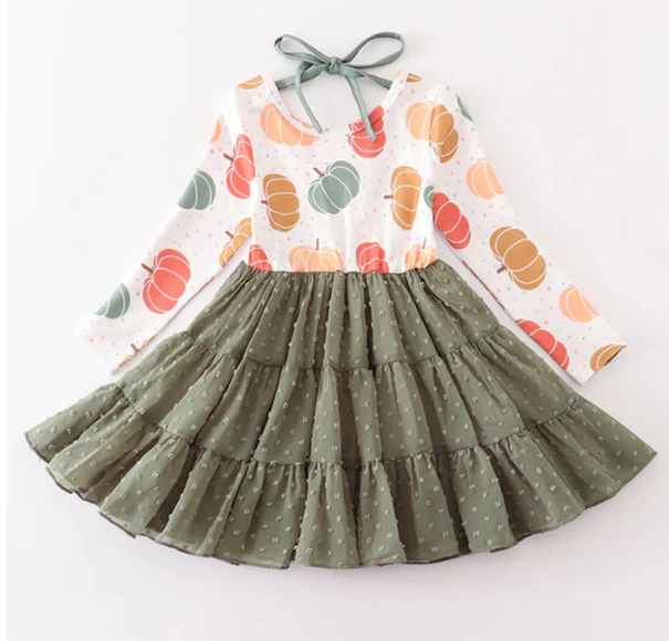 FALL PUMPKIN TIE BACK DRESS - Fall2025
