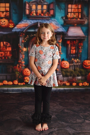 SKULL & PUMPKIN PEPLUM TOP