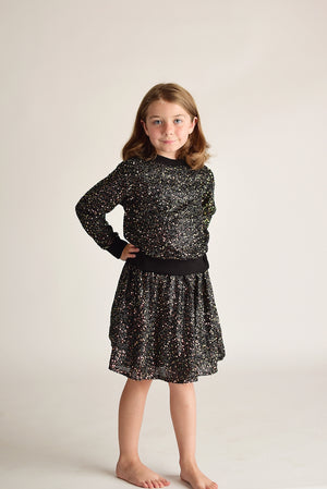 EVA SPARKLE BLACK SWEAT TOP & SKIRT SET