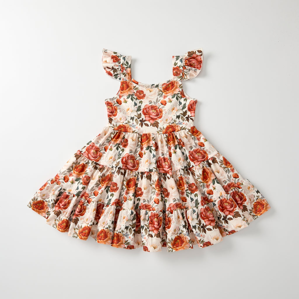 FALL FLORAL LAYER FLUTTER DRESS PREORDER - Fall2025