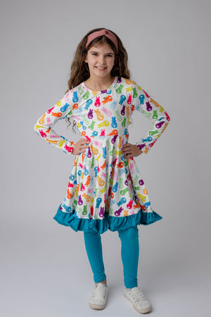 RAINBOW PEEP BUNNIES DRESS & LEGGINGS SET