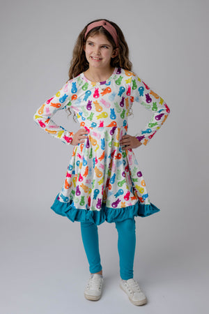 RAINBOW PEEP BUNNIES DRESS & LEGGINGS SET