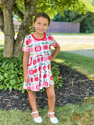 APPLE  BACK TO SCHOOL DRESS WITH POCKETS