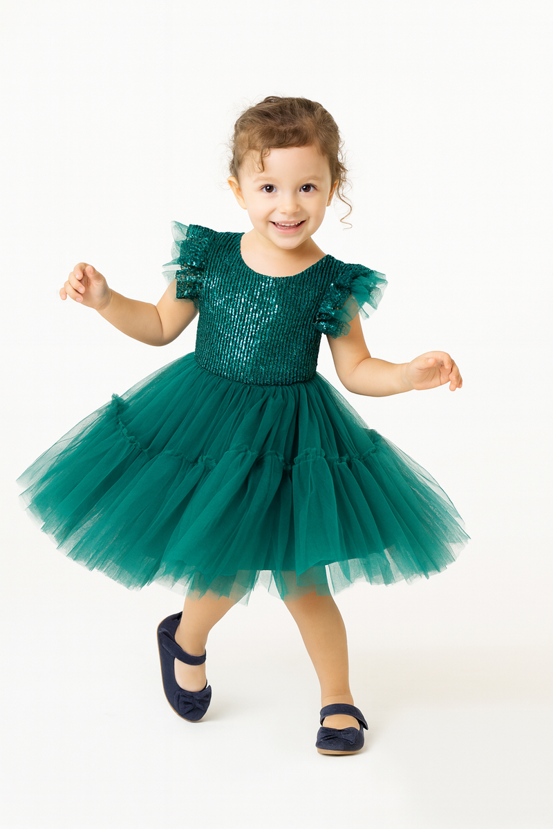 SABRINA GREEN SPARKLE DRESS  - Christmas2025