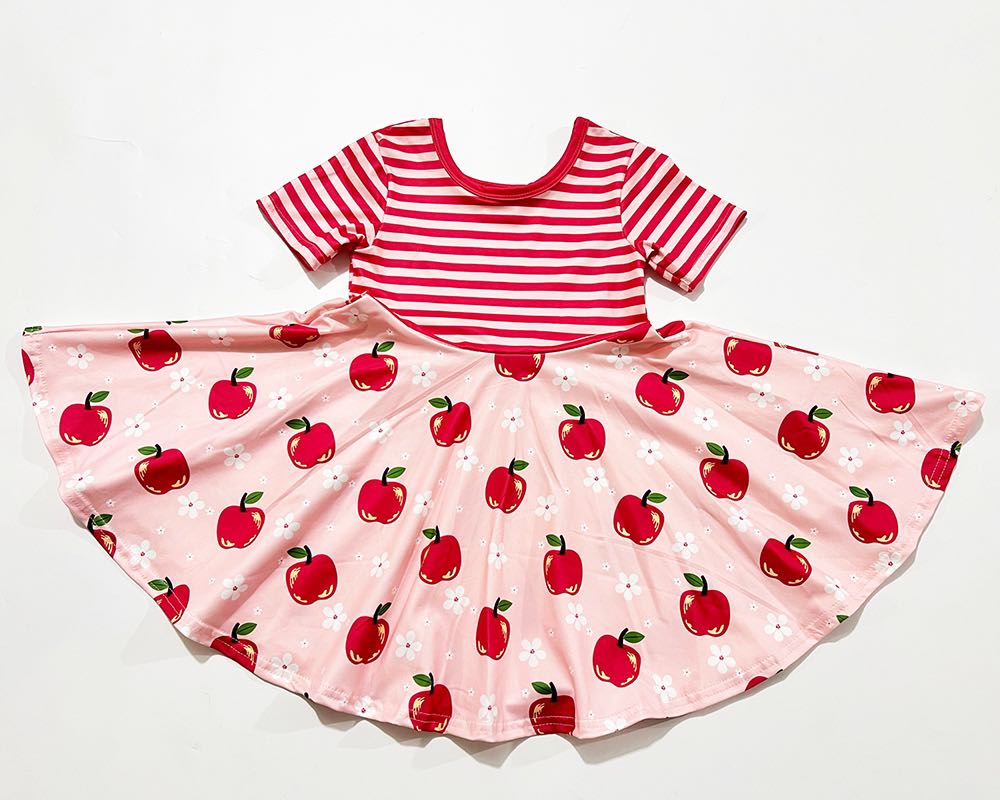 APPLE STRIPE TWIRLY DRESS