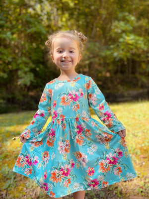 TEAL FALL FLORAL DRESS