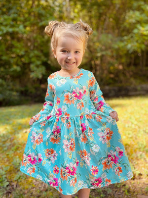 TEAL FALL FLORAL DRESS