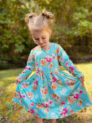 TEAL FALL FLORAL DRESS