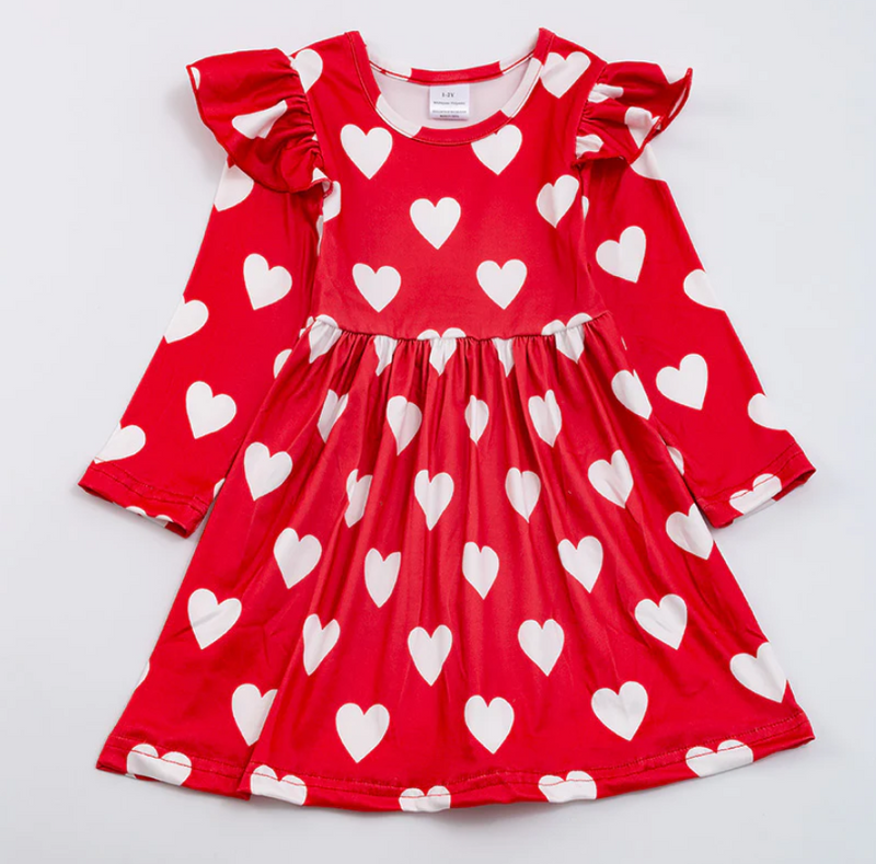RED HEARTS LONG SLEEVES DRESS