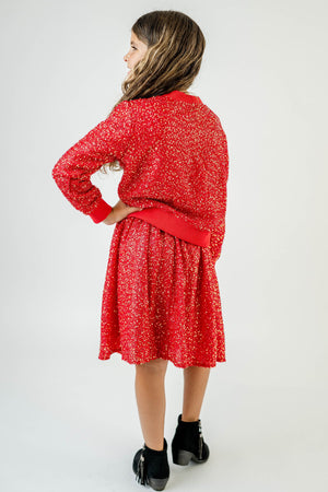 EVA SPARKLE RED SWEAT TOP & SKIRT SET