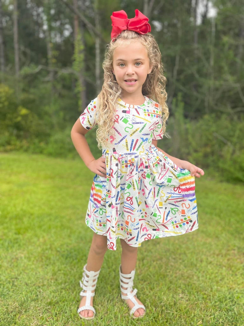BACK TO SCHOOL ART SUPPLIES DRESS WITH POCKETS PREORDER