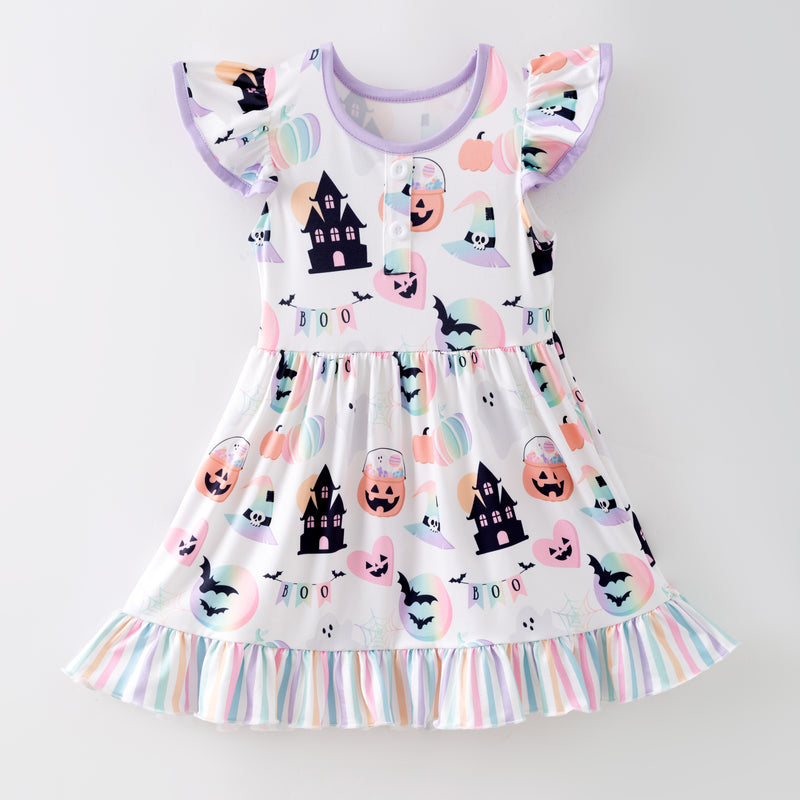 PASTEL HALLOWEEN STRIPE RUFFLE DRESS