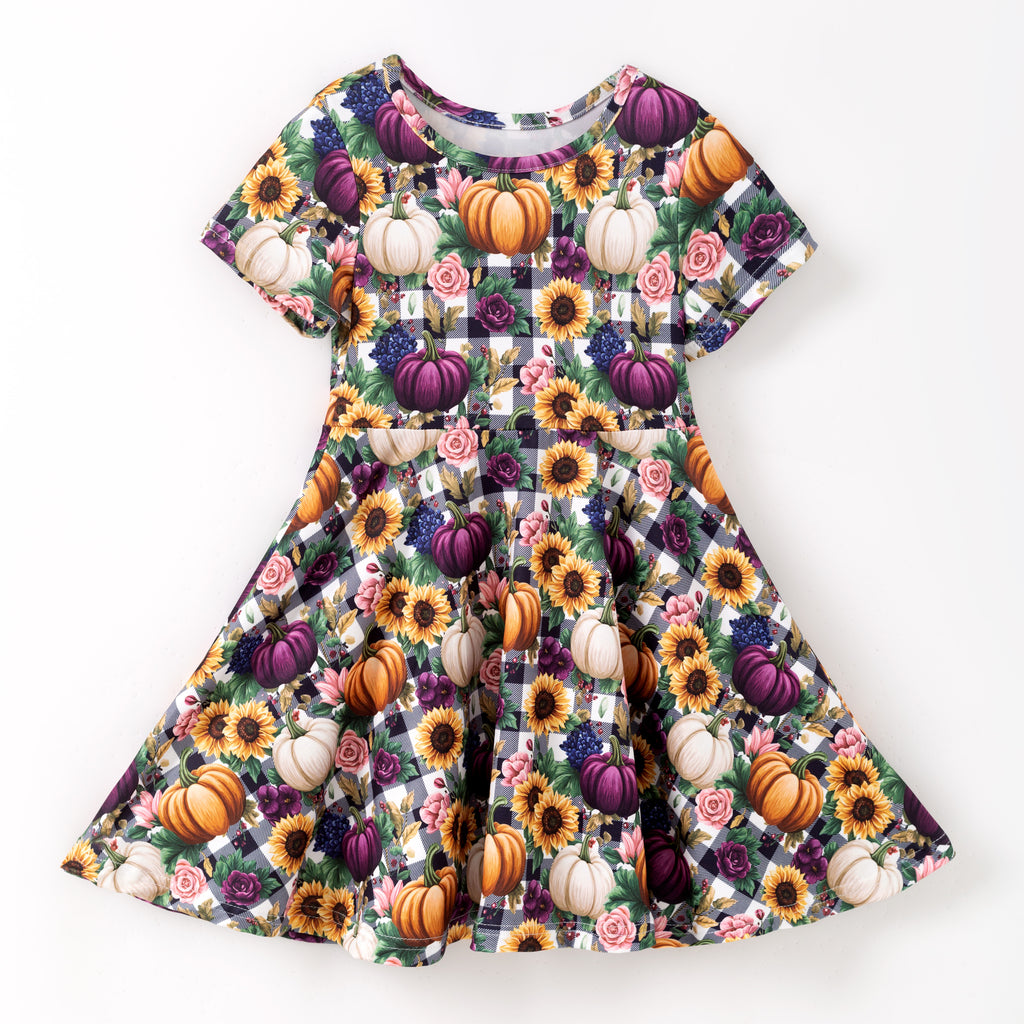 PUMPKIN PLAID TWIRL DRESS - Fall2025