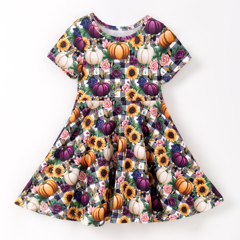 PUMPKIN PLAID TWIRL DRESS - Fall2025