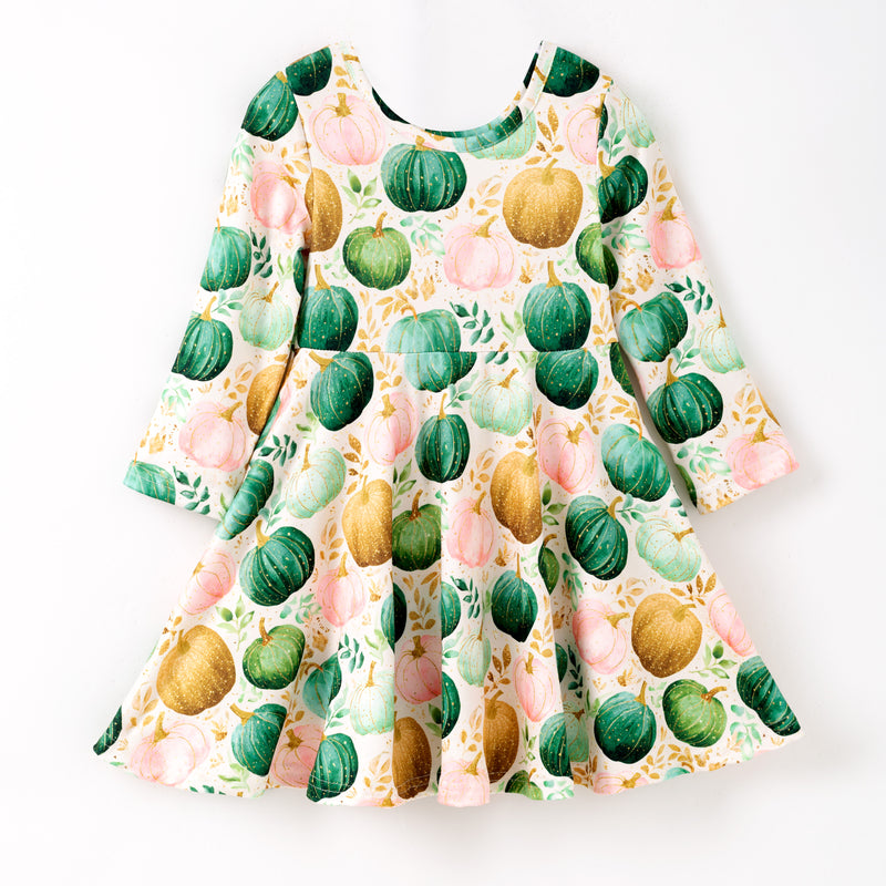 FALL GLITTERY PUMPKIN TWIRL DRESS  - Fall2025