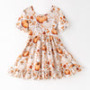 PUMPKIN FLORAL BACK BOW DRESS - Fall2025- Preorder