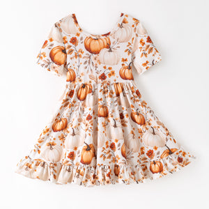 PUMPKIN FLORAL BACK BOW DRESS - Fall2025- Preorder