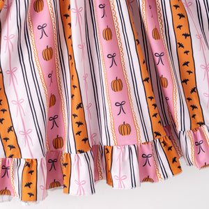 PUMPKIN & BOW STRIPE DRESS - Fall2025