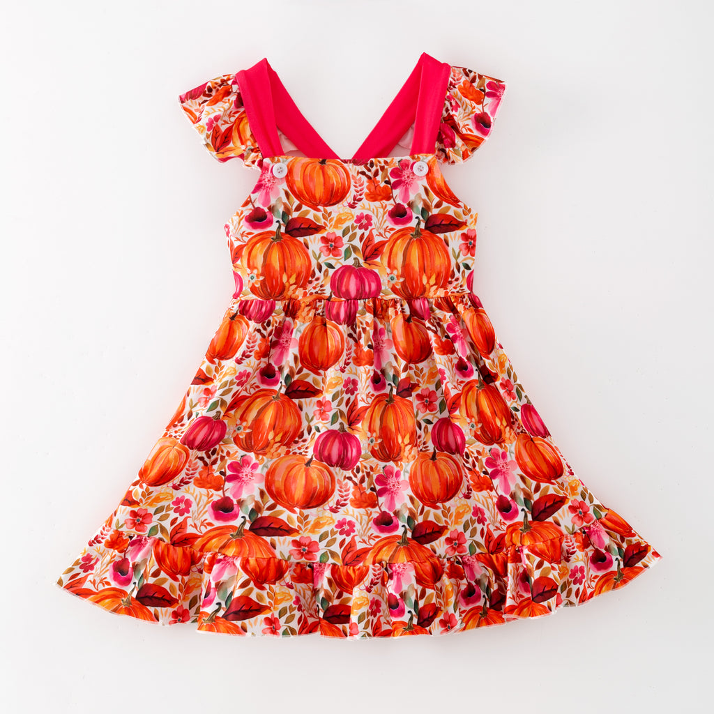 FALL PUMPKIN OVERALL DRESS -  Fall2025