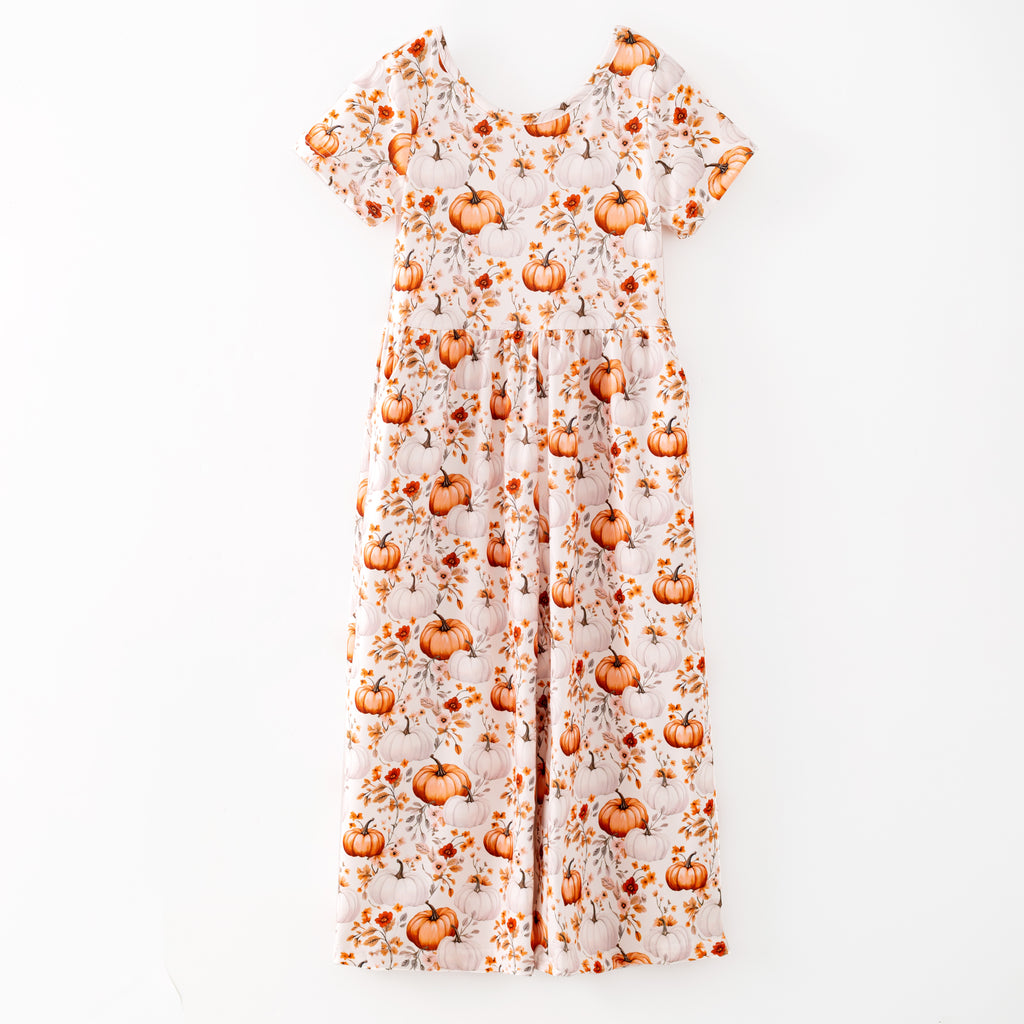 PUMPKIN FLORAL JUMPSUIT WITH POCKETS
