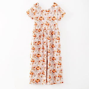 PUMPKIN FLORAL JUMPSUIT WITH POCKETS