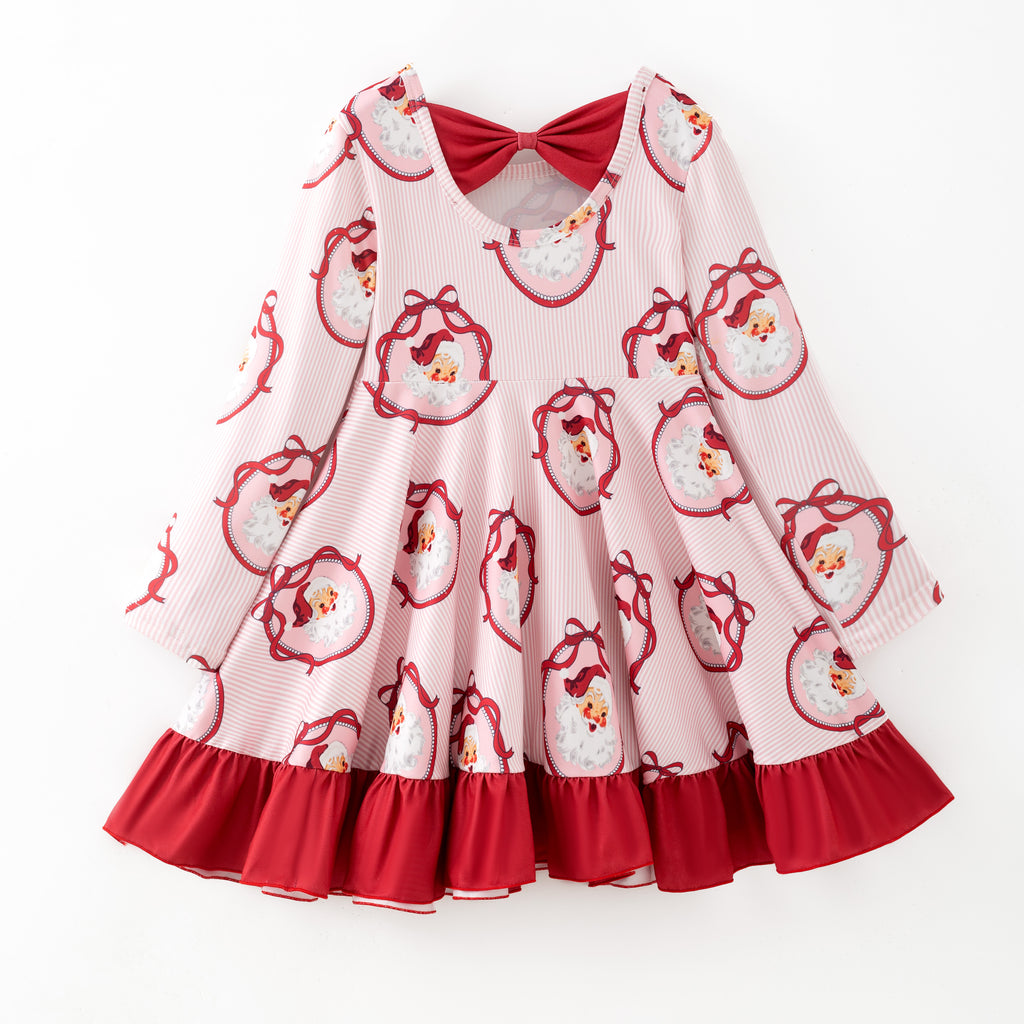 SANTA FRAME BACK BOW TWIRL DRESS - Christmas2025