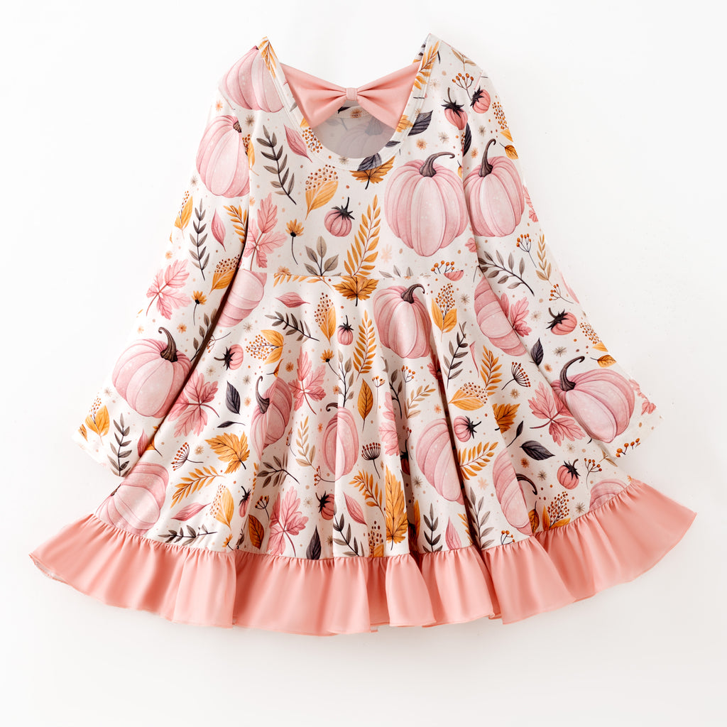 PINK PUMPKIN BACK BOW BACK DRESS - Fall2025
