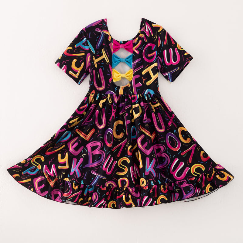 BACK TO SCHOOL NEON ALPHABETS BACK BOW DRESS