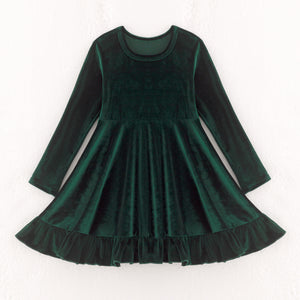 ELIZE VELOUR RUFFLE DRESS - GREEN - Christmas2025