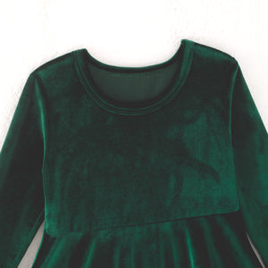 ELIZE VELOUR RUFFLE DRESS - GREEN - Christmas2025