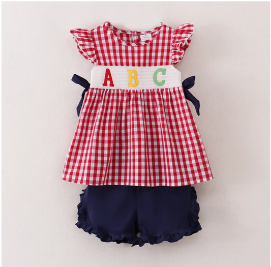 ABC EMBROIDERY SHORT SET