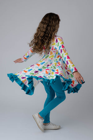 RAINBOW PEEP BUNNIES DRESS & LEGGINGS SET