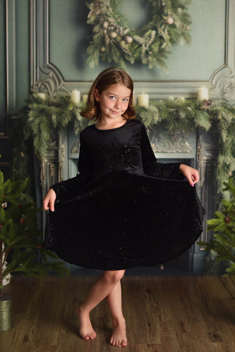 BLACK VELVET TWIRL DRESS