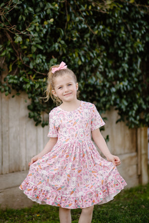 PINK EASTER BUNNY BACK BOW DRESS