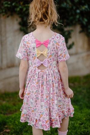 PINK EASTER BUNNY BACK BOW DRESS