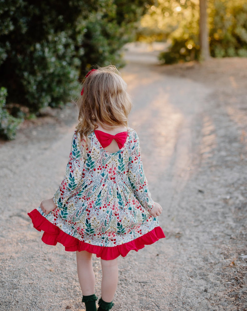 CHRISTMAS HOLLY BACK BOW DRESS