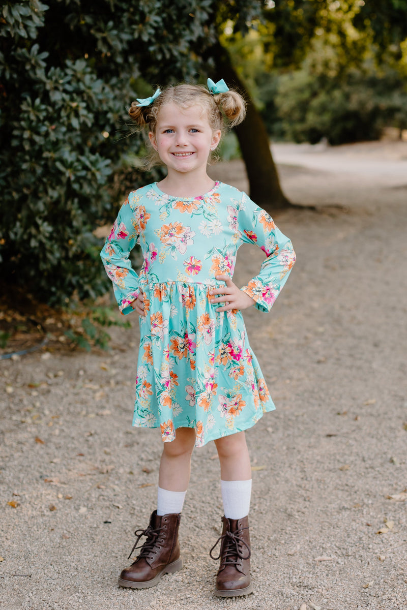 TEAL FALL FLORAL DRESS