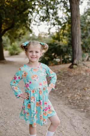 TEAL FALL FLORAL DRESS