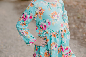 TEAL FALL FLORAL DRESS